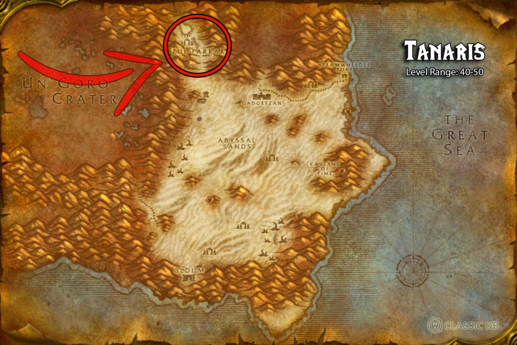 season of discovery phase 3 location of zulfarrak dungeon in tanaris