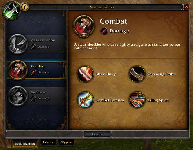 combat rogue specialization mop classic