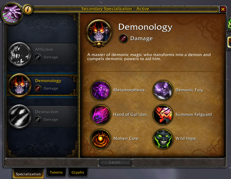 demonology warlock specialization window