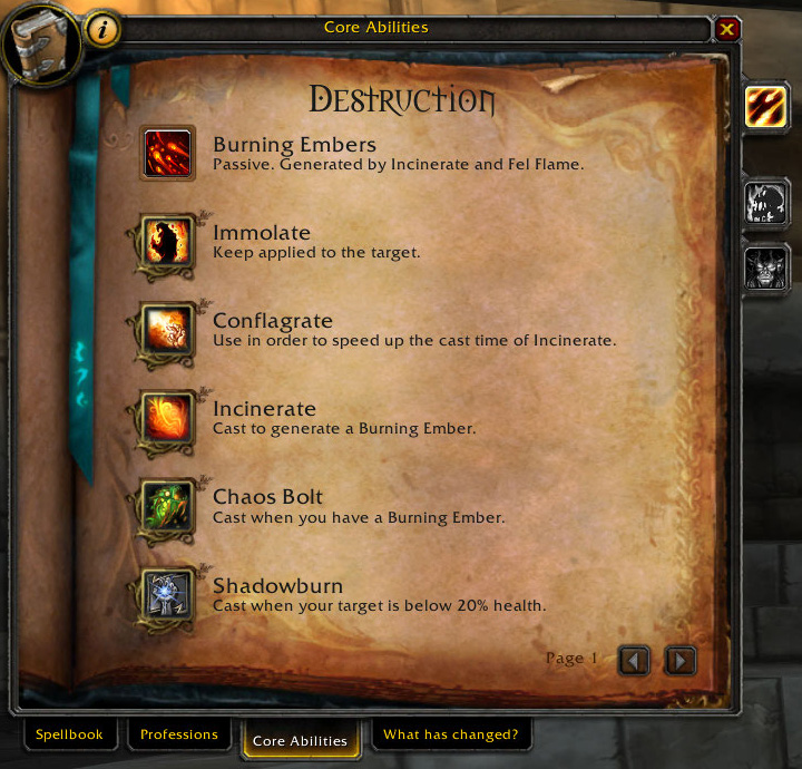 destruction warlock core abilities window mists of pandaria