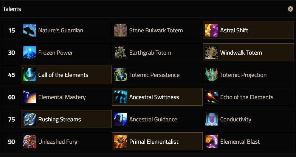 mop classic restoration shaman talents