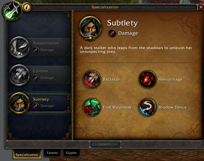pve mop classic subtlety rogue specialization