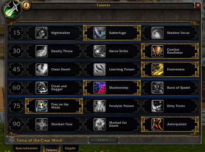 pve subtlety rogue mop classic talent build