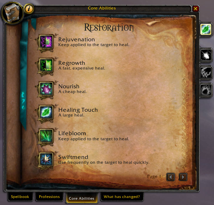 restoration druid core abilities window