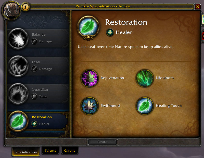 restoration druid specialization window
